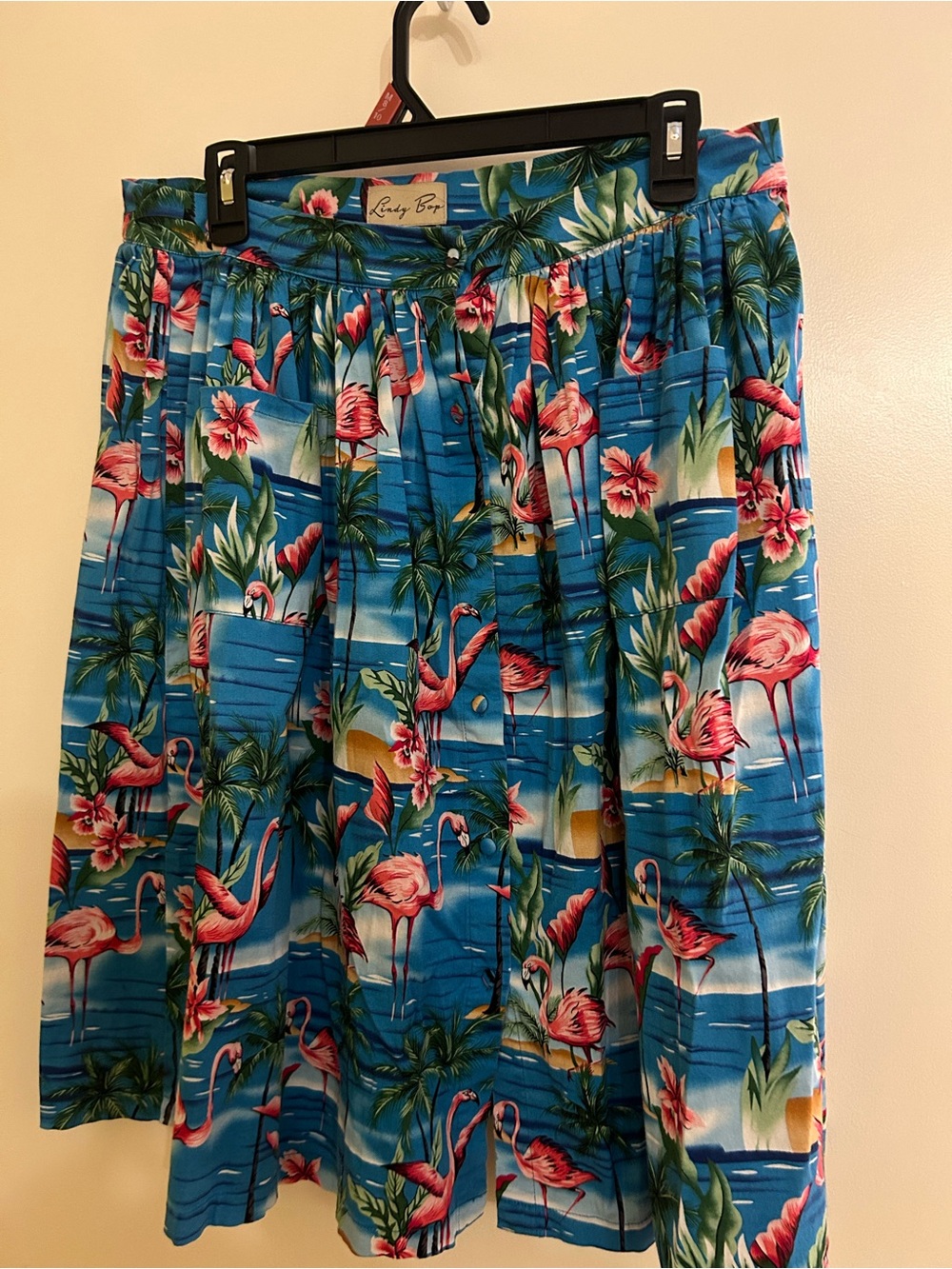 Lindy Bop Blue Tropical Flamingo Pleated Skirt